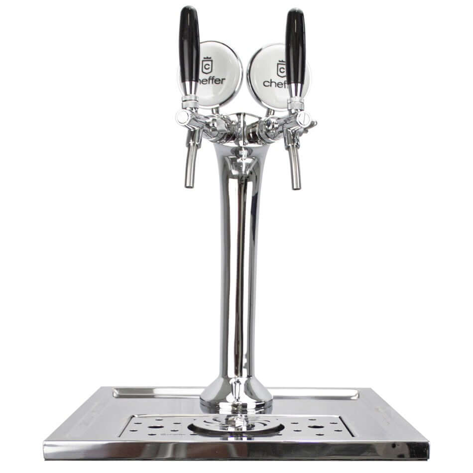 Chopeira Naja Cheffer Smart 2 Torneiras com Lava Copos — chopeira naja em inox com torre dupla, duas torneiras e bandeja para bancada